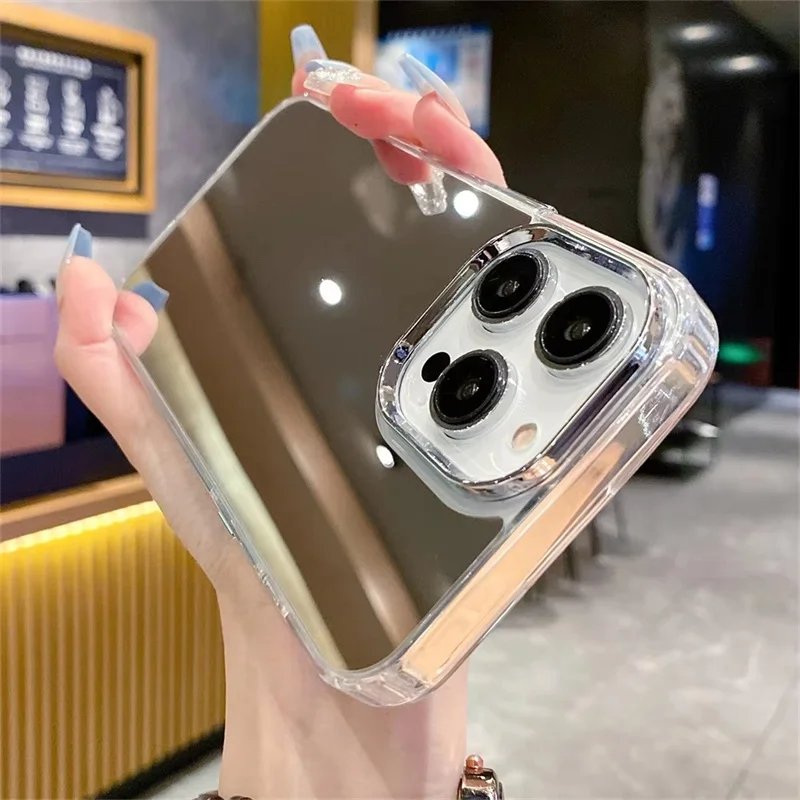 Luxury Plating Make Up Mirror Acrylic Phone Case For iPhone 11 12 13 14 15 16 Pro Max Mini XS X XR 7 8 Plus SE Shockproof Cover