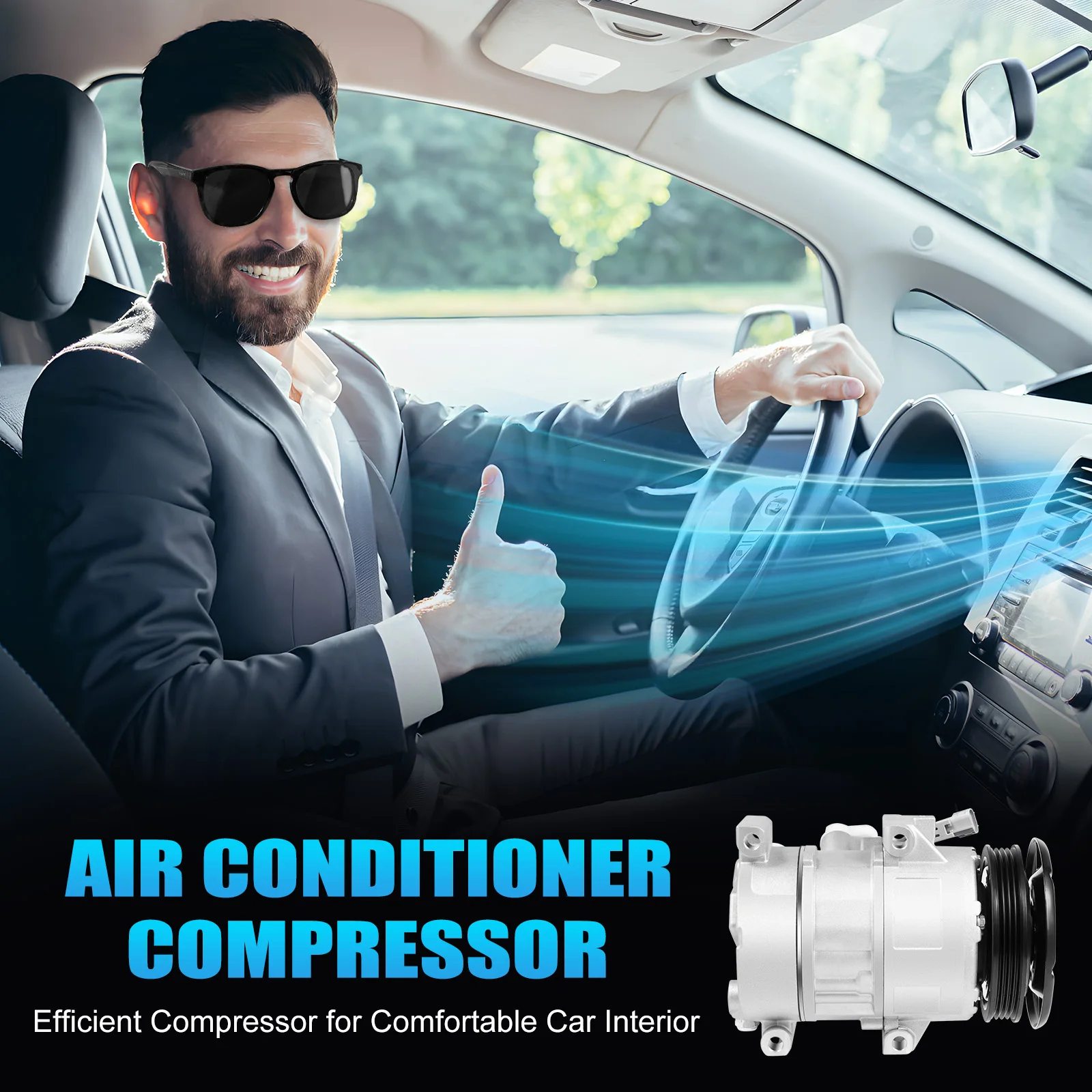 AC Compressor, Automotive AC Compressor, Car Air Conditioning Pump, Premium Aluminum Alloy Iron Structure Perfect Compatibility for Auto Use