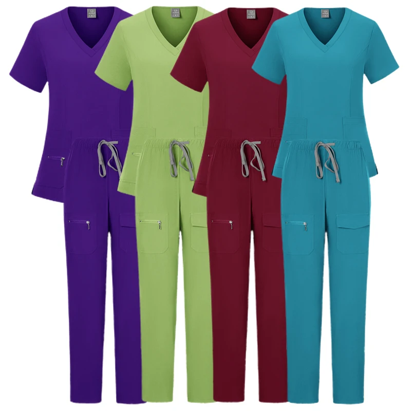 Scrubs Medical Uniforms Women Hot Selling Solid Color Nurse Doctor Uniform Unisex Veterinary Surgical Gowns Dental Scrub Set Men