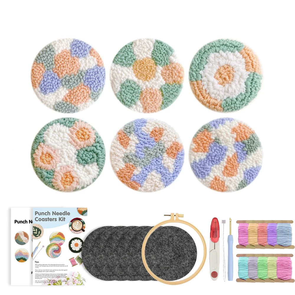 

GATYZTORY Punch Needle Embroidery Coasters Kit For Adults DIY Craft Art Needlework Set Stitching Embroidery Kit Home Decor Gift