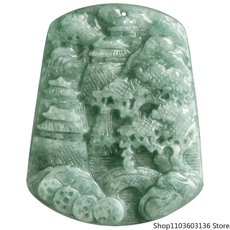 

Burmese Jade Landscape Pendant Man Designer Jadeite Jewelry Amulets Men Natural Necklaces Necklace Green Vintage Pendants