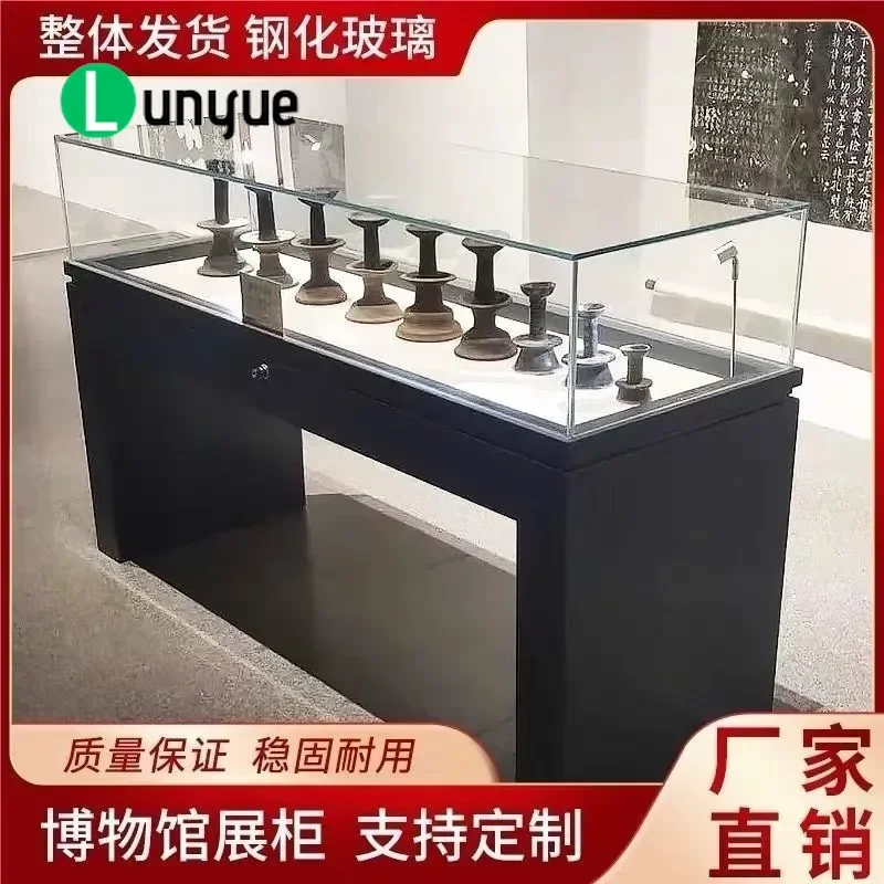 Glass Display Cabinet Hydraulic Counter Showcase for Cultural Relics Medals Bills Museum Exhibition Hall Furniture