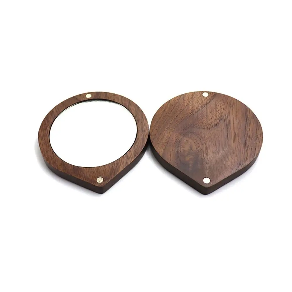 Mini Black Walnut Wood Makeup Mirror, Rotatable Round Rotating Cosmetic Mirror, Fechamento magnético, Handheld Compact Pocket Mirror