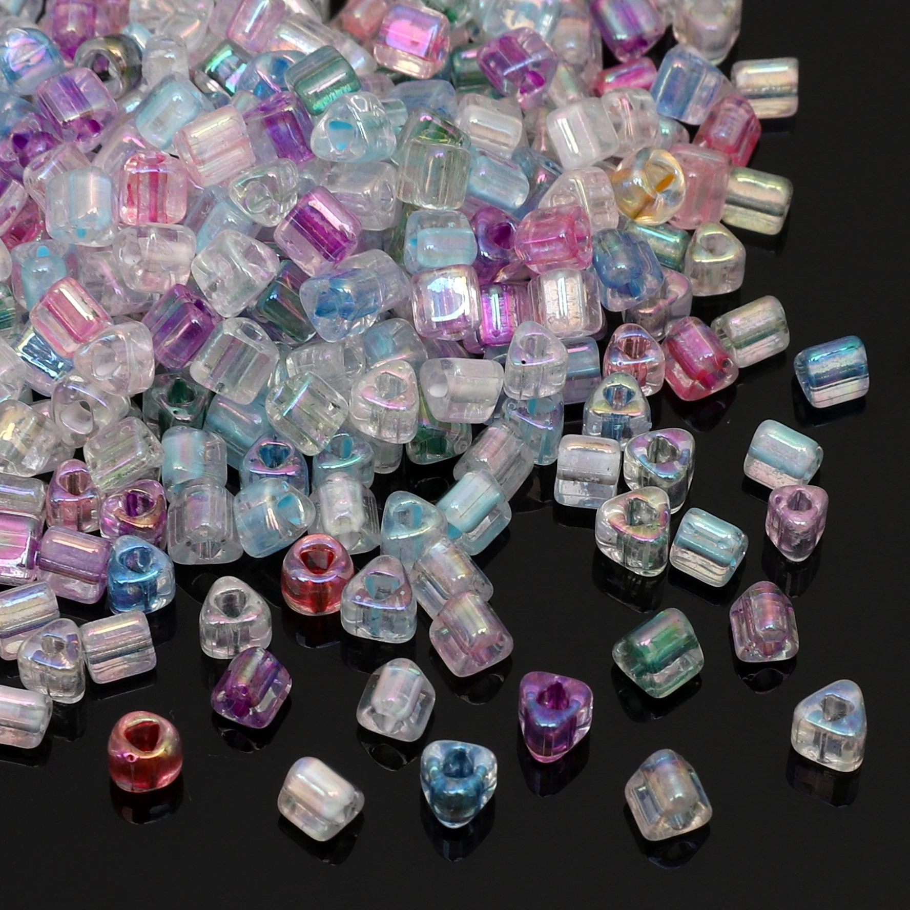 About 840pcs Premium 4mm Fantasy Dyed Core Triangle Beads Glass Seed Beads Loose Beads For DIY Handmade Beaded Jewelry Material image 2