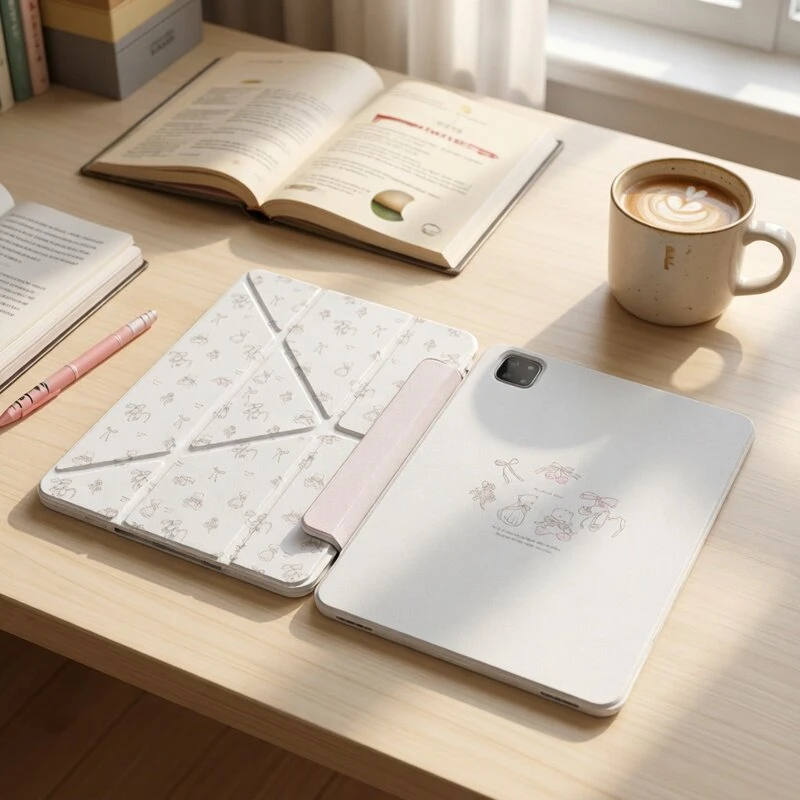 Gentle Little Bear Ribbon Cover For Magnetic Split iPad Pro 13 11th M5 M4 12.9 A16 10 8 7 9th 10th Air 11 M2 M3 Mini Tablet Case
