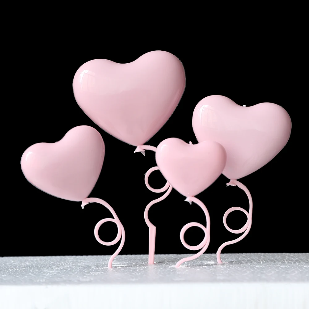 4pcs/lot Color Plastic Foldable Heart Love Balloon Cake Toppers Birthday Dessert Cake Decoration Cupcake Flag Wedding Love Gift