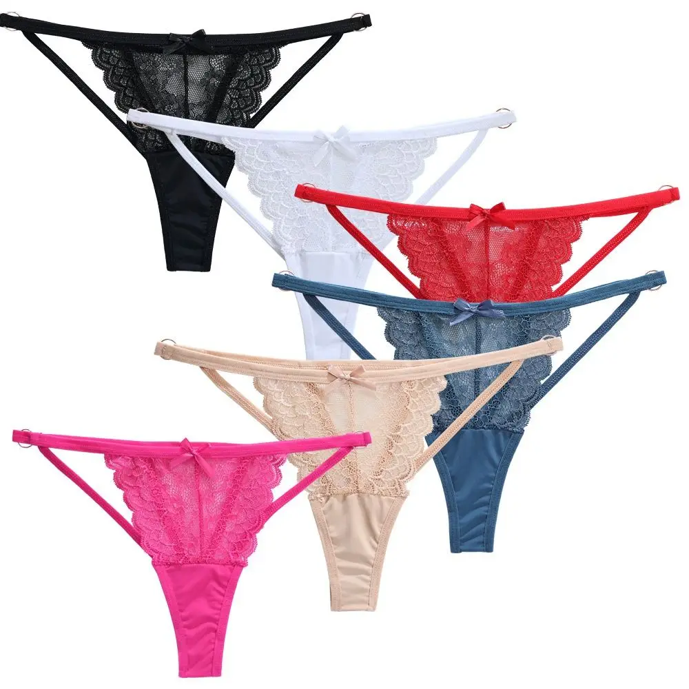 

Сексуальные кружевные стринги с тонким ремешком и бантом, полые кружевные трусики, нижнее белье, женское нижнее белье