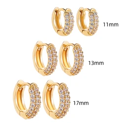 3 Sizes Classic Gold Plated Shiny CZ Zirconia Huggie Earrings for Women Cute Half Round Crystals Hoop Cartilage Piercing Jewelry