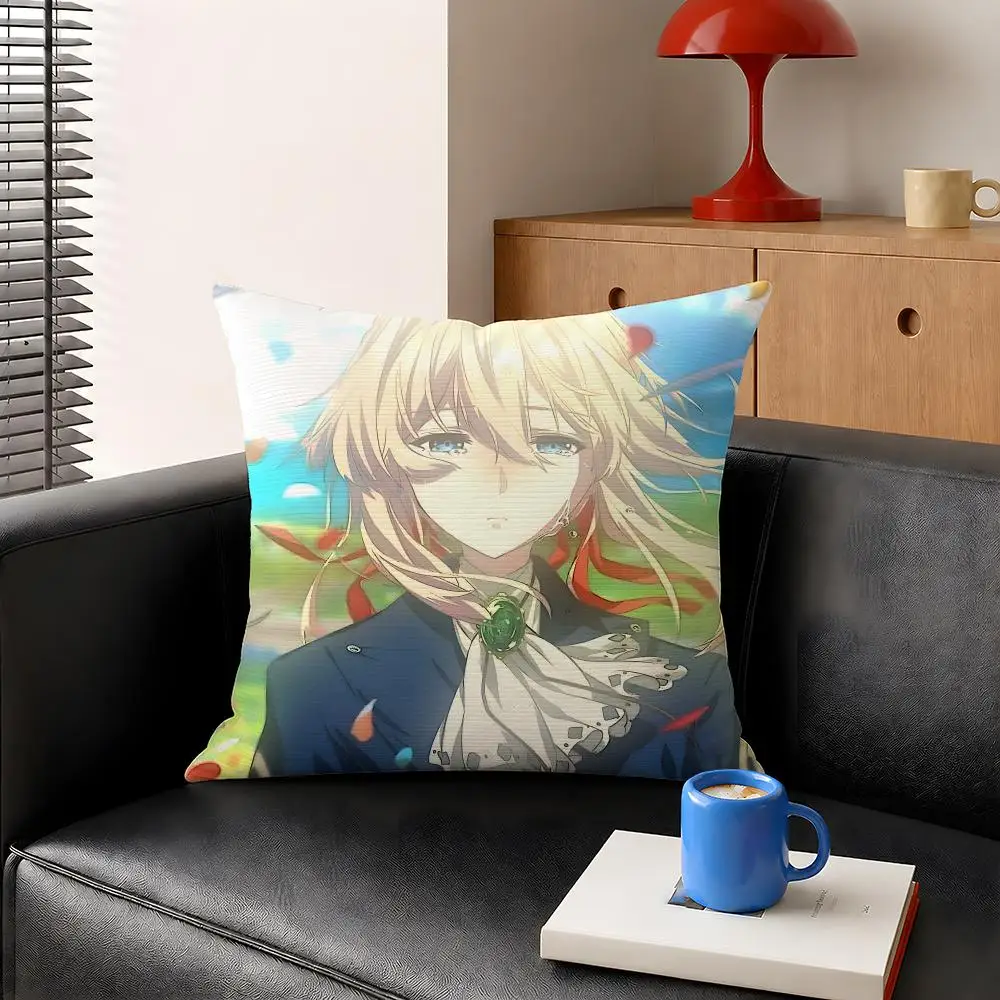 Anime Violet Evergarden Violet Cushion Cover Decorative Pillowcase Soft Short Plush Cozy Durable Sofa Home Decor Items Gift