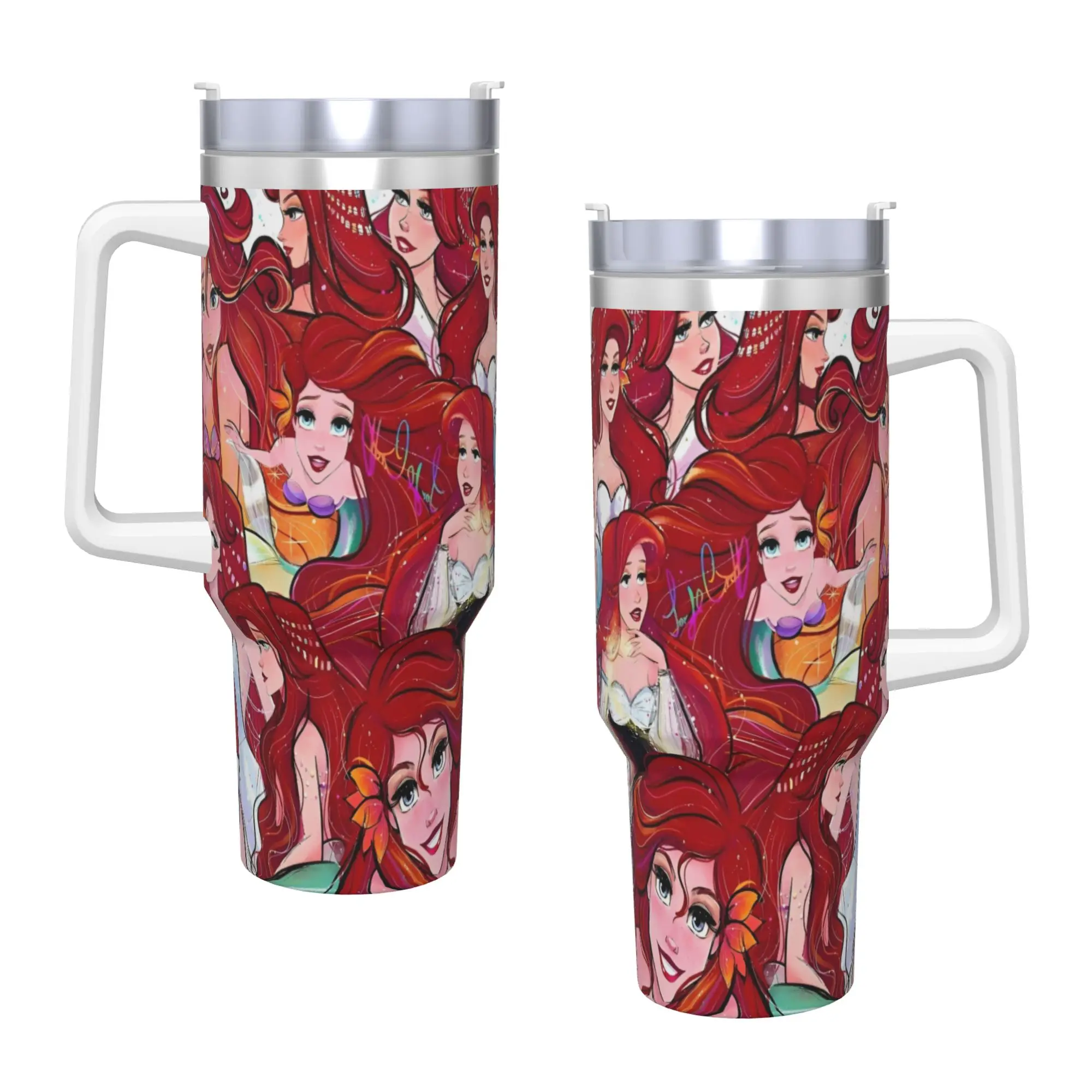 Vaso Térmico de Acero Inoxidable con Diseño de la Sirenita, para Bebidas Frías y Calientes, Ideal para Camping