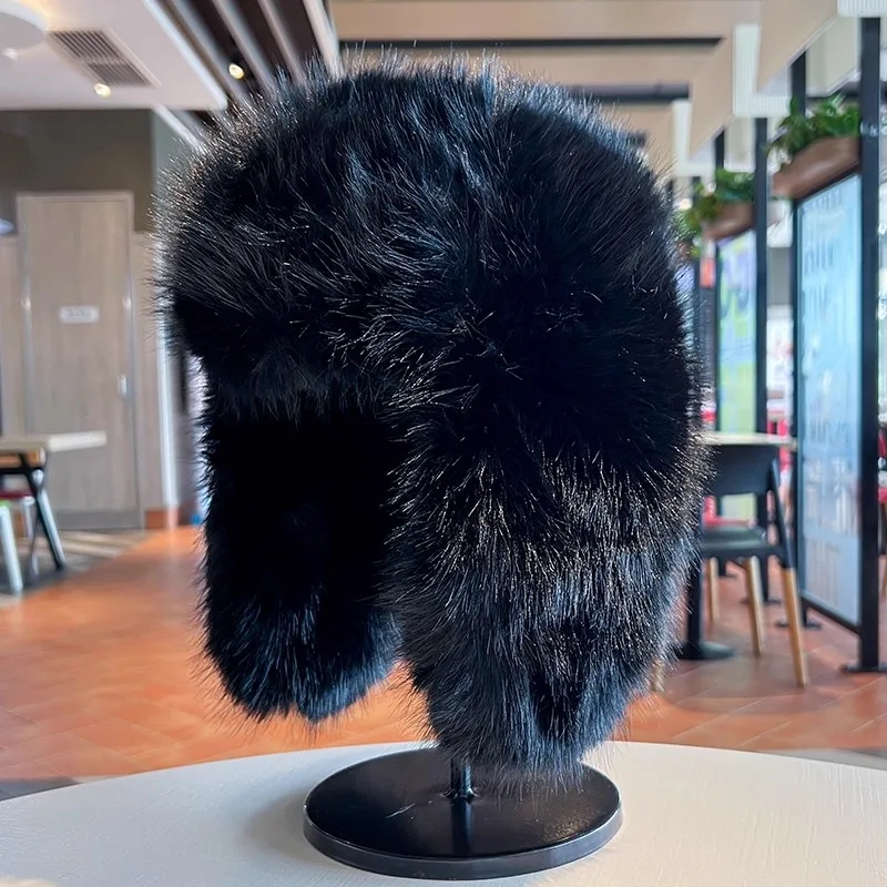 Verdicken Winter Faux Pelz Nerz Plüsch Lei Feng Hut für Frauen Outdoor Skifahren Radfahren Kappe Warme Ohr Schutz Kälte Beweis Russische Hut – Detail 4