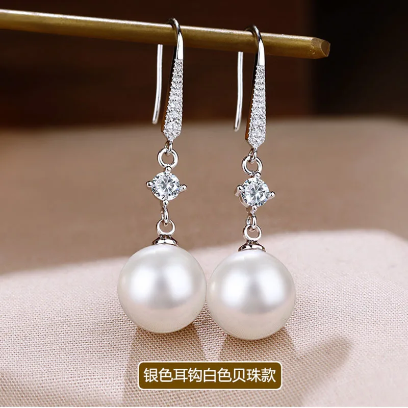 2023 new fashion s925 sterling silver gold freshwater pearl pendant earrings women\'s simple classic bridal wedding jewelry