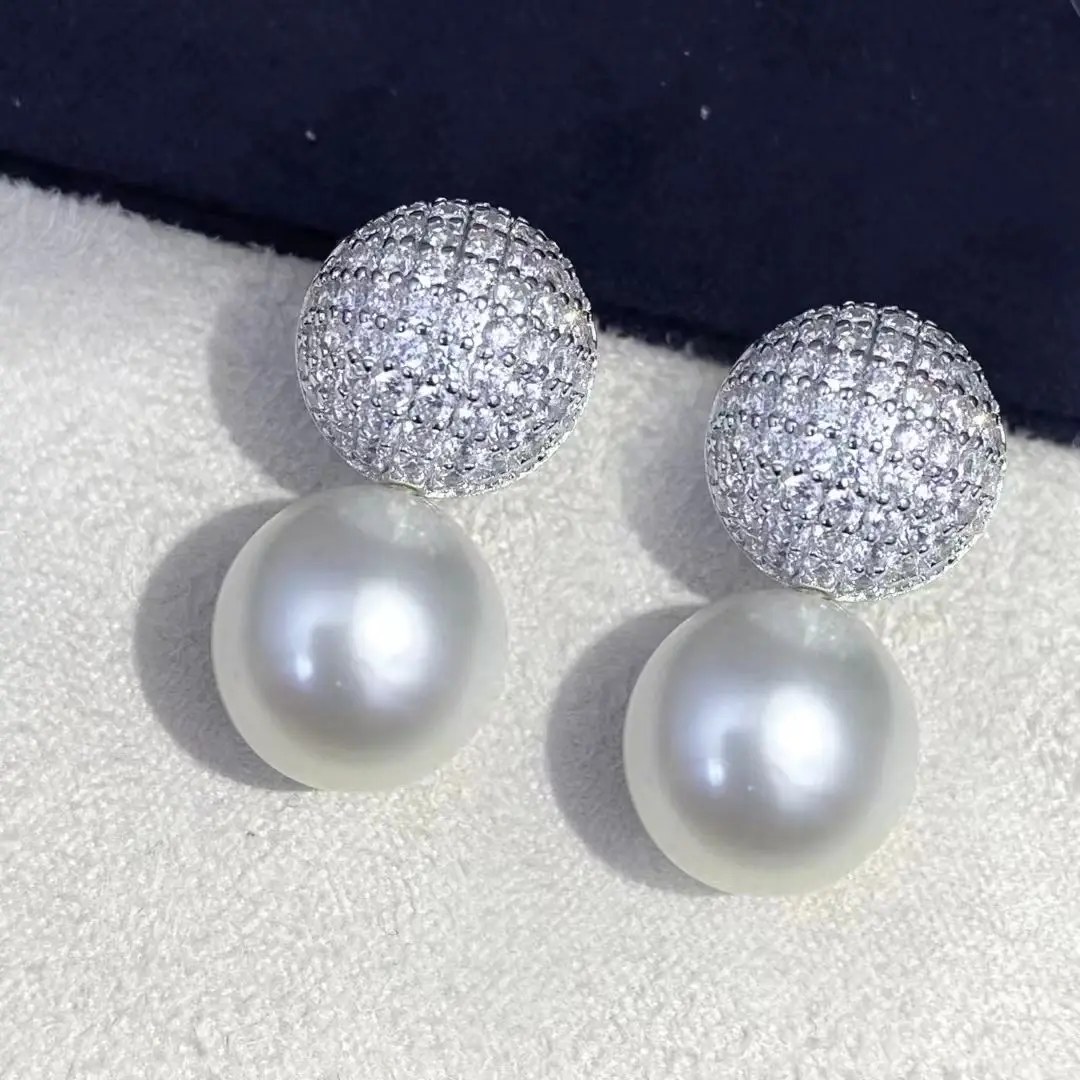 

S925 Sterling Silver Earrings Mount Findings Settings Base Mounting Parts Accessory Fittings for 11-12mm Pearls
