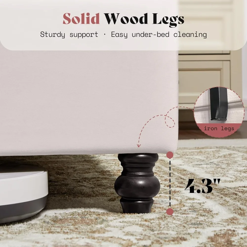 Queen Size Velvet Wingback Bed Frame with 60 High Headboard, Button Tufted Sleigh Style, No Box Spring Needed