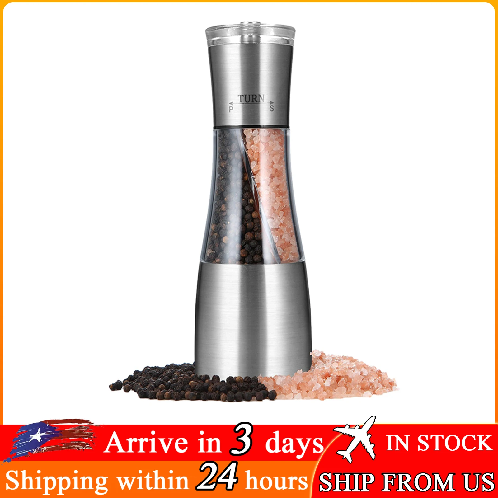 

Salt and Pepper Grinder 2 In 1 Stainless Steel Salt and Pepper Mill Adjustable Coarseness Manual Pepper Grinder Refillable Salt