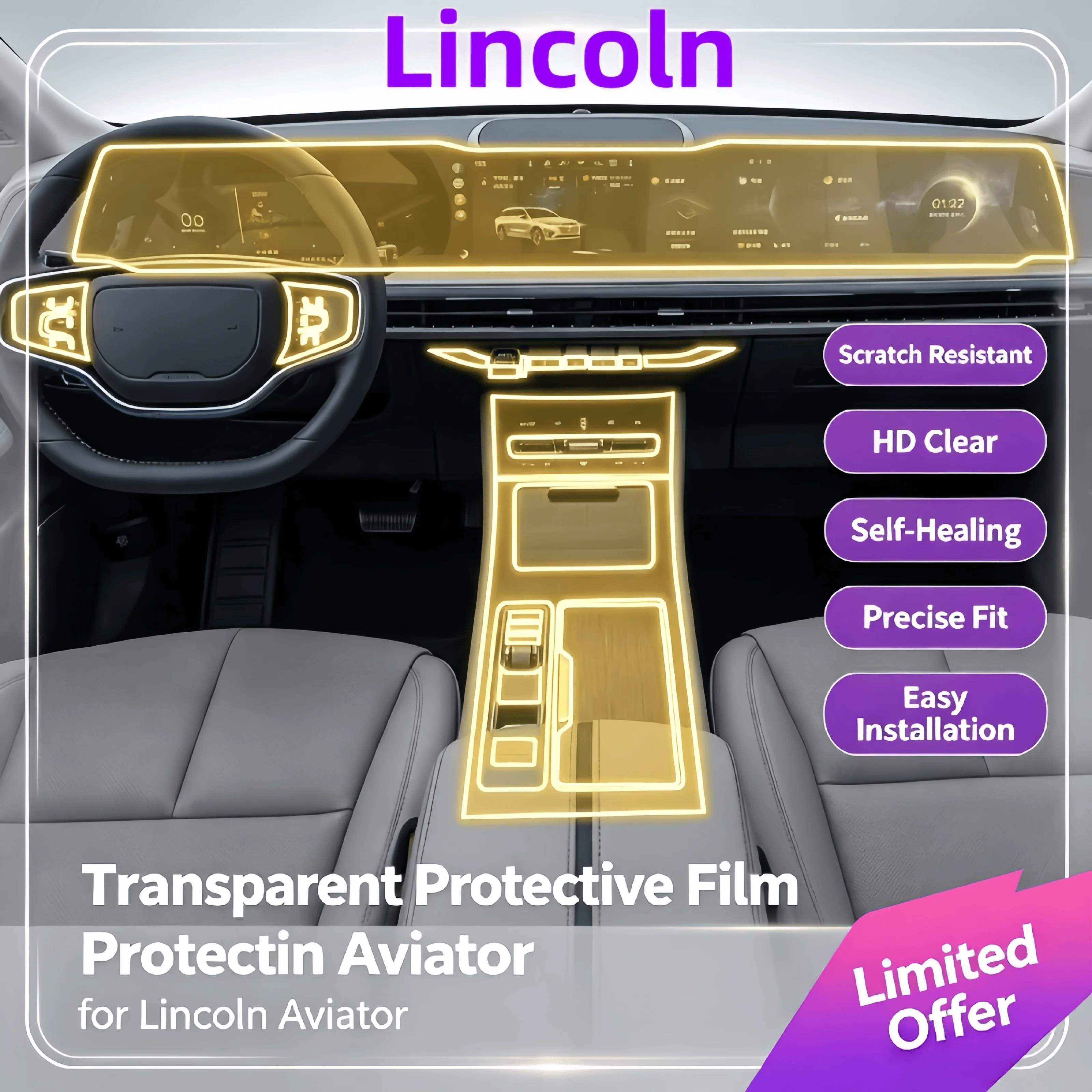 For 23-25 Lincoln Adventurer special center console screen body interior film car modification transparent protection film