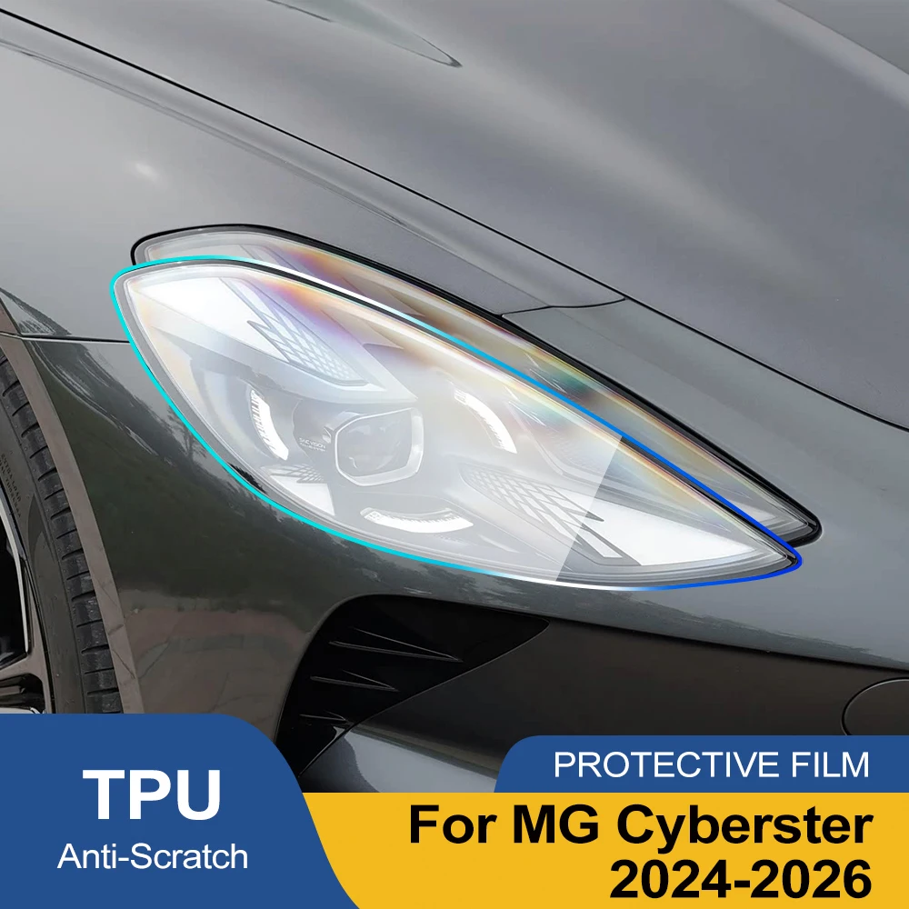 High Gloss Smoke Black TPU PPF Car Headlight Cover for MG Cyberster 2024-2026 – Pre-Cut Anti-Scratch Vinyl Wrap Protection Film