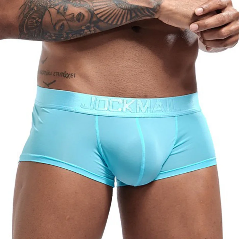 Jockmail Boxers Man Ice Silk No Trace Sexy Low Waist Mens Panties Translucent Calzoncillos Hombre Fashion Lingerie Clothing