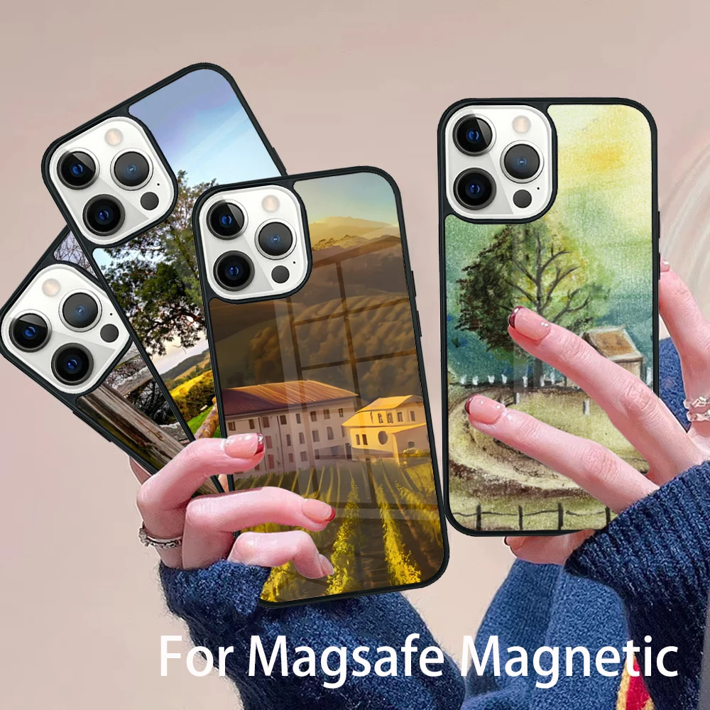 

Retro Countryside Scenery Phone Case Magesafe Magnetic Wireless Cover For IPhone 16 11 12 13 14 15 Pro Max Plus Mini