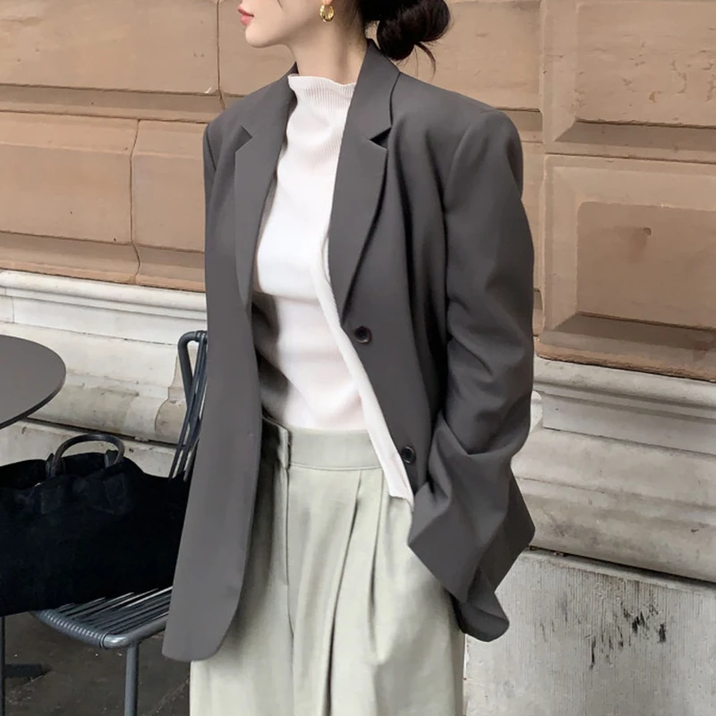 

Stylish Notched Collar Blazer Long Sleeve Women Korean Fashion Single-Breasted Blazer Jacket Coat Vintage Elegant Workwear