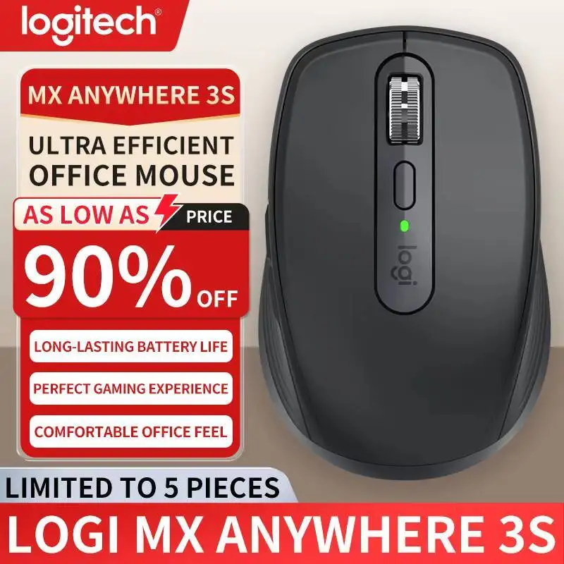 Logitech MX Anywhere 3S Wireless Ergonomic Mouse, 8000 DPI Darkfield, MagSpeed, Logitech Flow, 10m Range, USB-C, Multi-Device