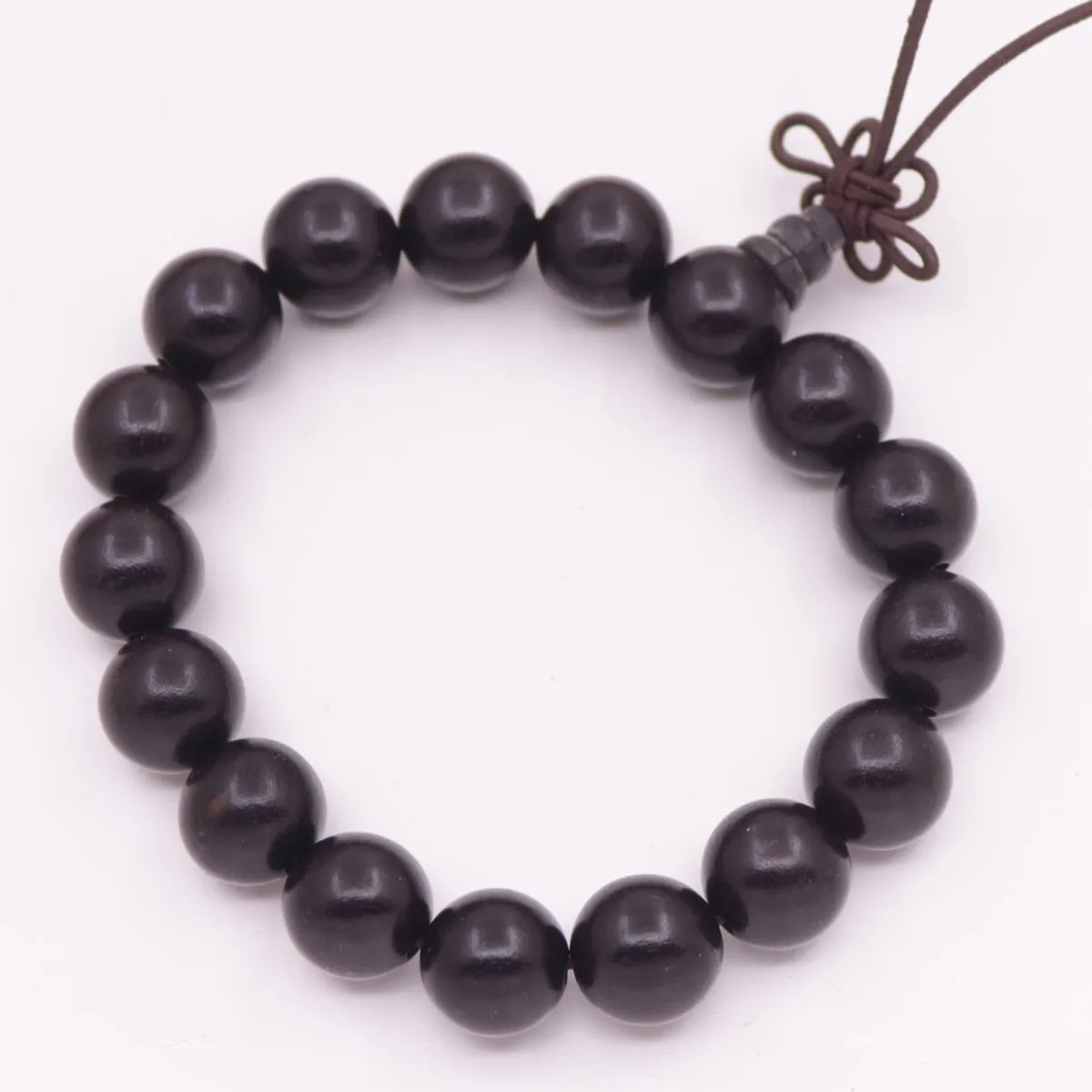 12mm Round Natural Black Ebony Wood Prayer Bead Buddha Stretch Bracelet 7