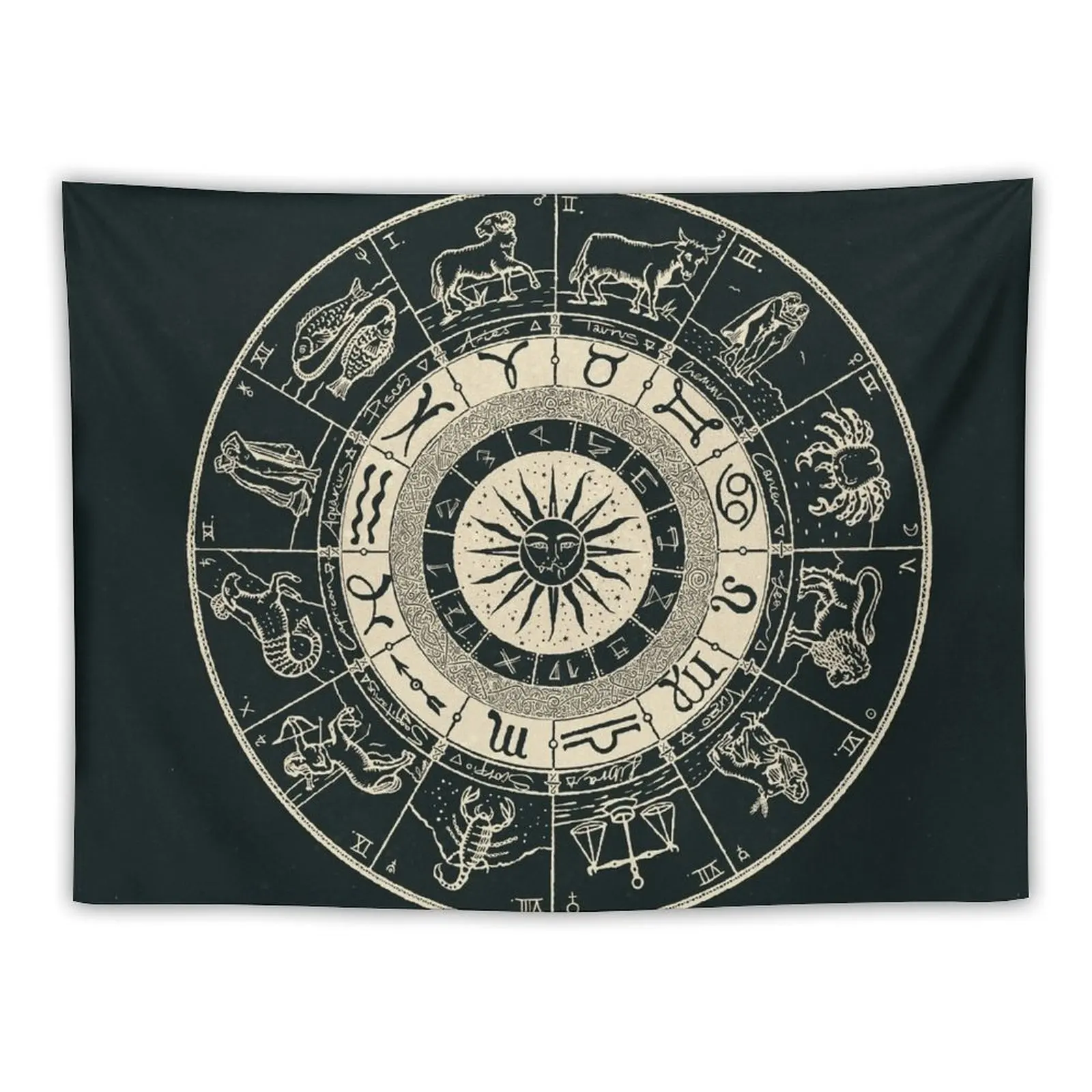 Hand Drawn Zodiac Chart Squid Ink Black Tapestry Home Decor Aesthetic Decor Home Bedroom Decor Aesthetic Tapestry