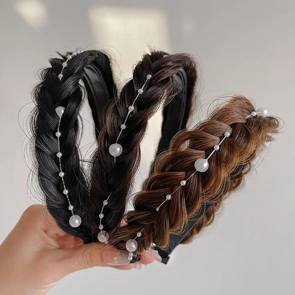 Moda sintetica treccia a lisca di pesce fascia larga antiscivolo donna cerchio per capelli copricapo alla moda fascia per capelli parrucca intrecciata fascia per ragazza