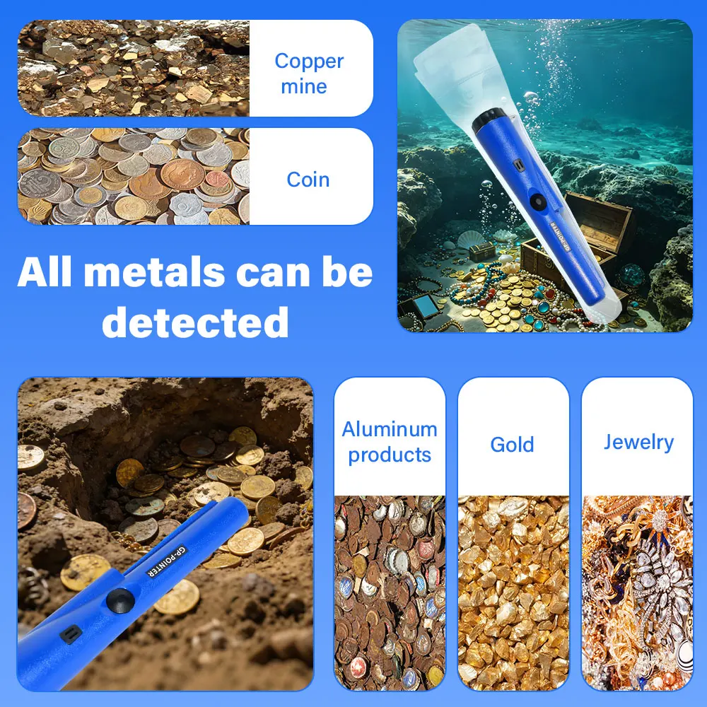 Handheld Metal Detector Pinpointer 360 Degree Scan Waterproof Anti-scratch Probe for Treasure Hunting