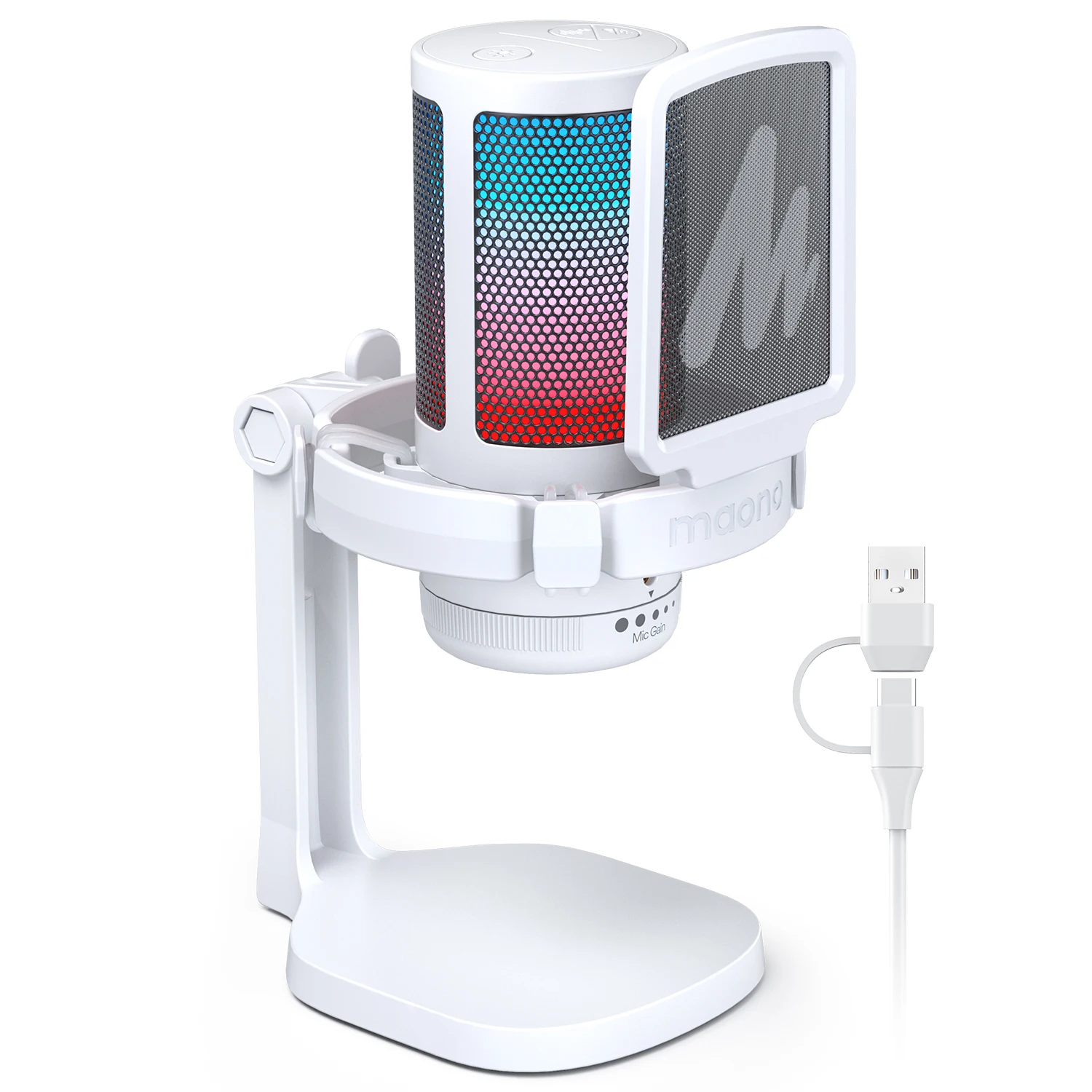 Maono DGM20S Gaming-USB-Mikrofon mit Geräuschunterdrückung, RGB-Beleuchtung, Stummschaltung, Zero-Latency-Monitoring für Livestreaming und Podcasting 6