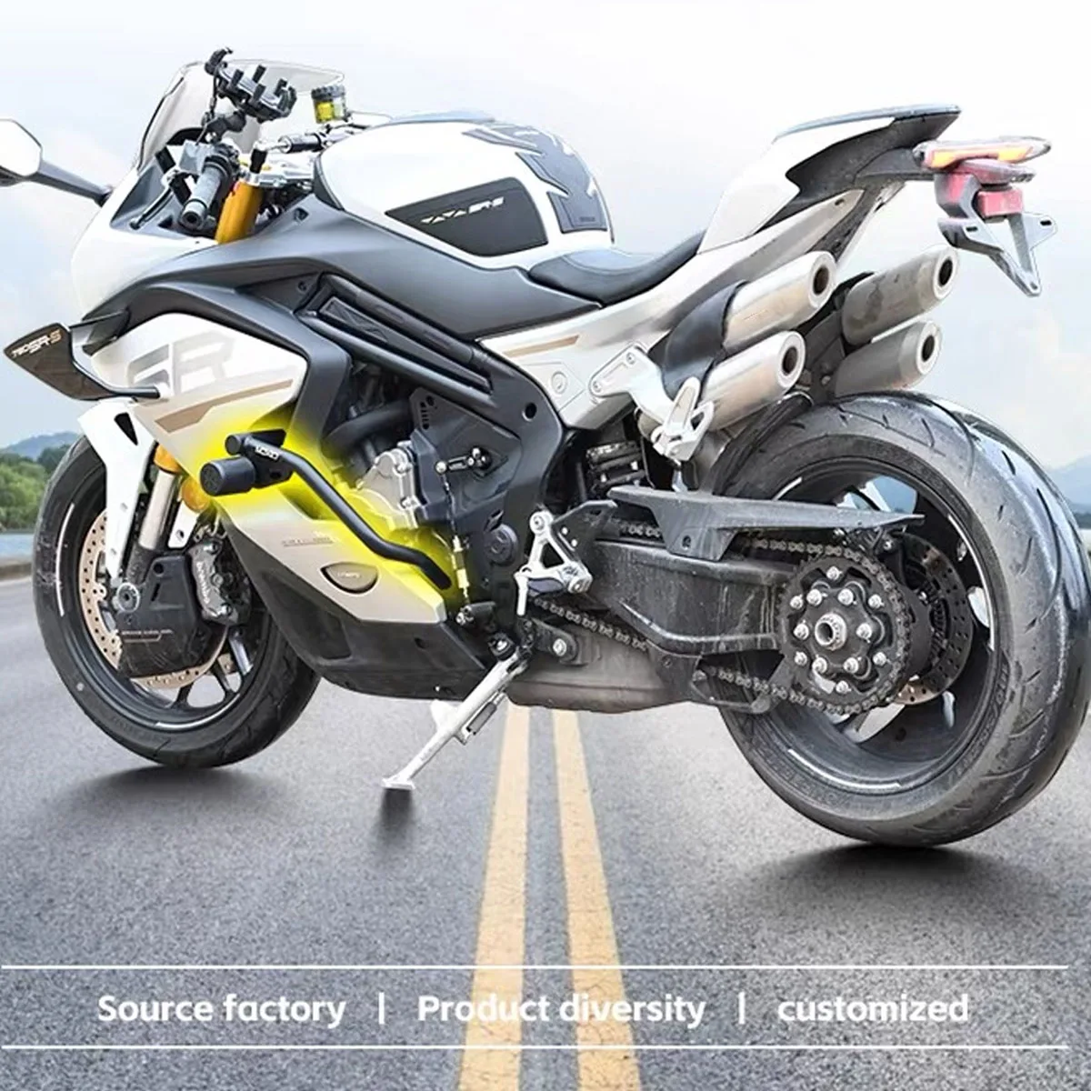 Motorcycle bumper anti fall front bumper with built-in spring head competitive bar straight bar Fit For CFMOTO 750SR 2025 2026