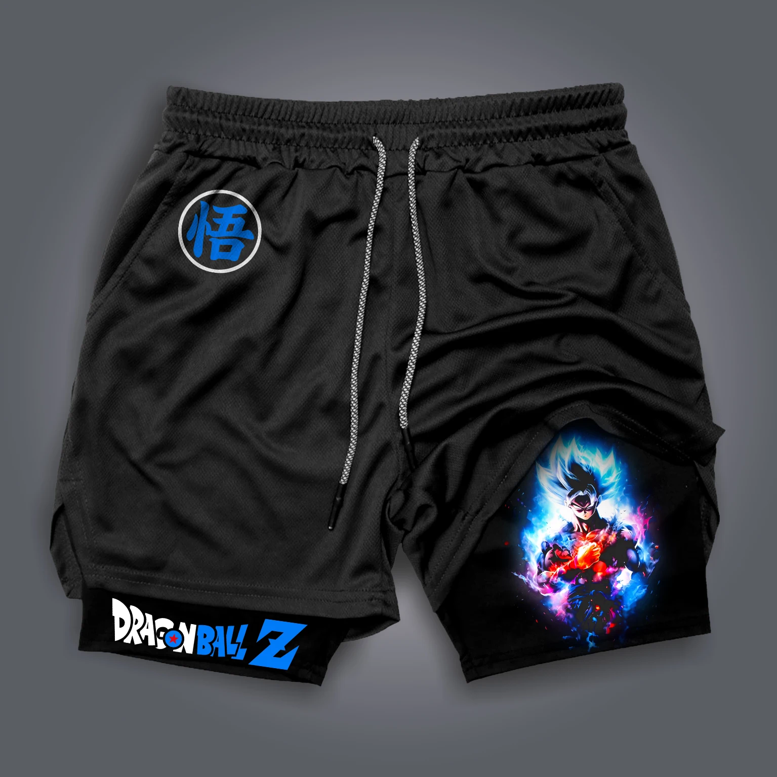 Bandai 2026 Dragon Ball Z Super Saiyan Goku Vegeta Print Men's Sports Shorts Drawstring Waist Fitness Wear Sandwich Pants