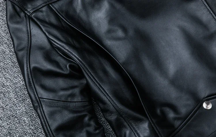 Spring and Autumn Natural Sheepskin Leather Jacket Black Soft Men\'s Motocycle Jackets Motor Clothing Biker Slim Short Coat