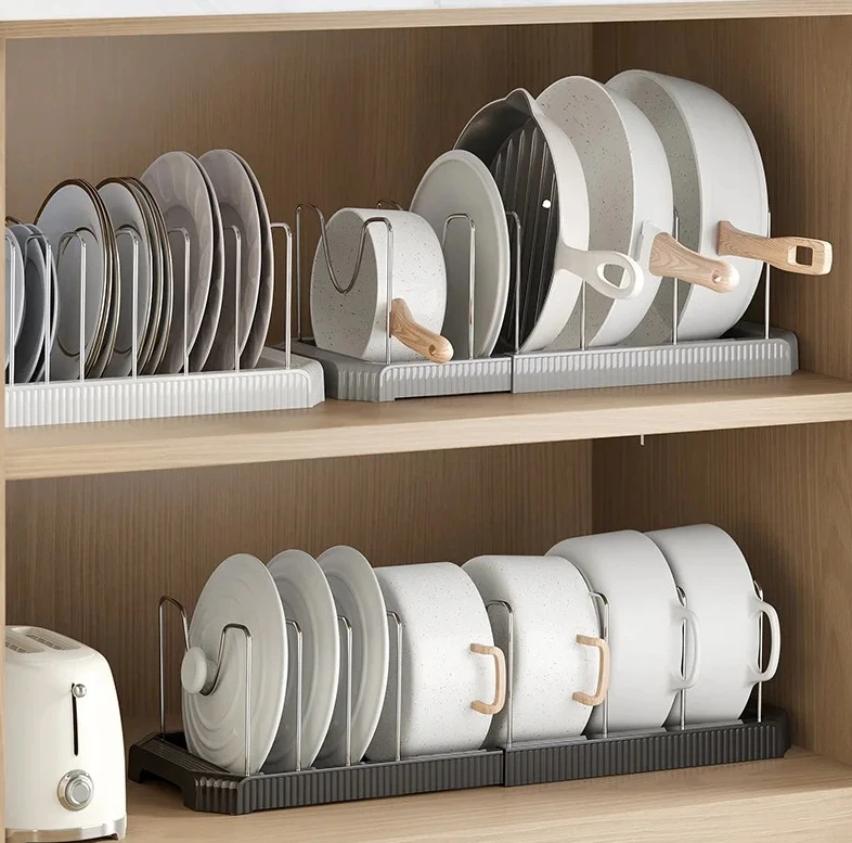 

Retractable Kitchen Storage Rack, Multi-functional Cabinet Organizer with Draining Shelf for Pots Pans Bowls Cookware
