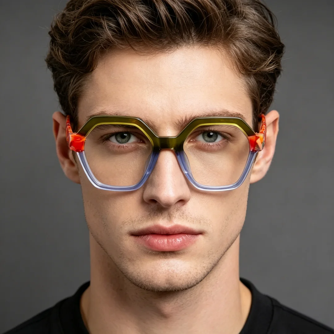 BETSION Vintage Plate Geometric Acetate Eyeglasses Frame Unisex Trendy Color-blocked Stylish Spectacles Frames #8026
