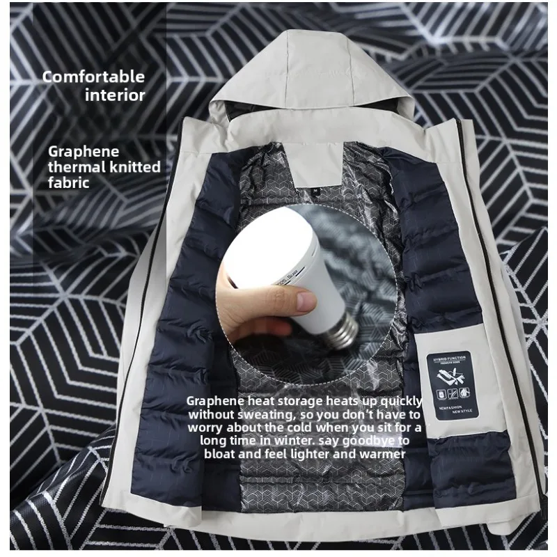 UETEEY Men Winter Graphene Self Heating White Duck Down Ski Jacket Waterproof Wear Resistant Warm Outdoor Unisex Snow Down Coat