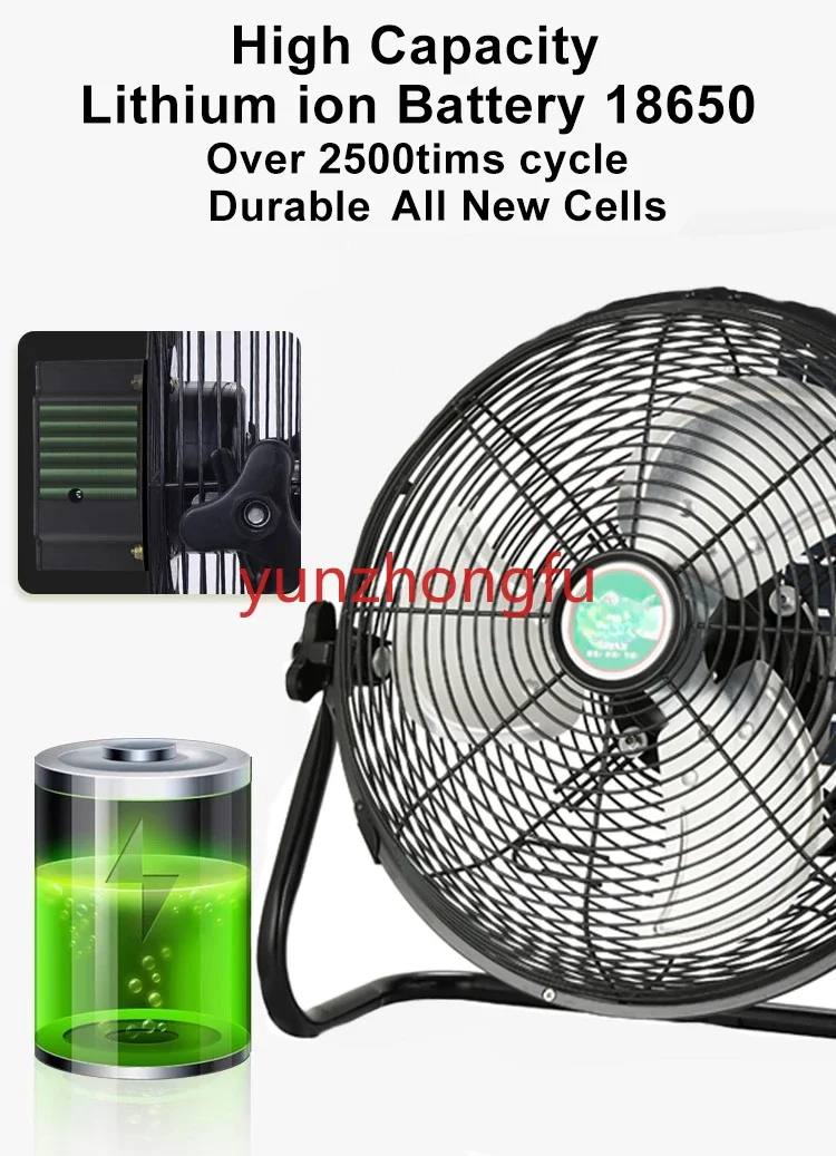 New lithium battery DC AC rechargeable 12-inch solar fan