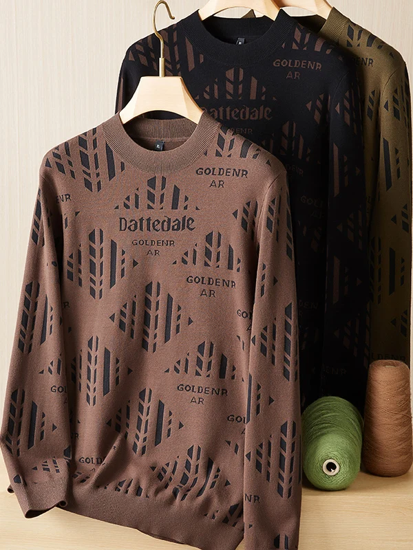 

Warm Casual Loose round Ne Knitted Sweater plus Size Men's Base irt Comfortable Fce Double Knit Long Sve Top