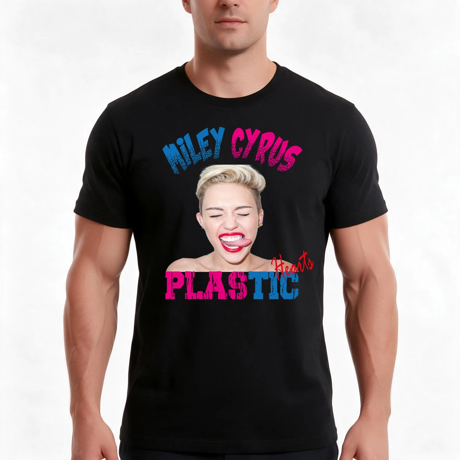 Miley-Plastic Hearts T-Shirt, Summer Casual Cotton Tee, Oversized Streetwear Tops, Vintage Graphic Print, Loose Fit Short Sleeve