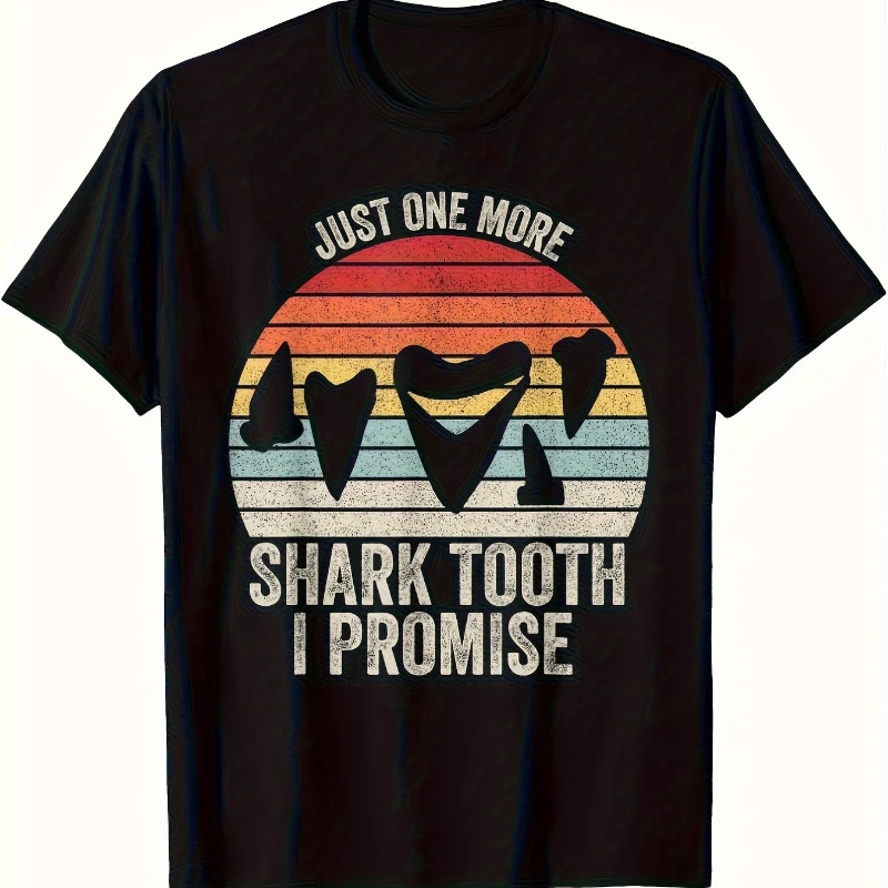 Men's Retro Shark Tooth Pattern T-Shirt - 