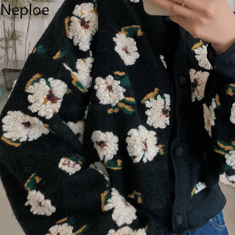 Neploe Floral Jackets Vintage Crop Puff Sleeve Jacket Women Autumn Winter Clothes Korean Fashion Coats Female Tops Outwear