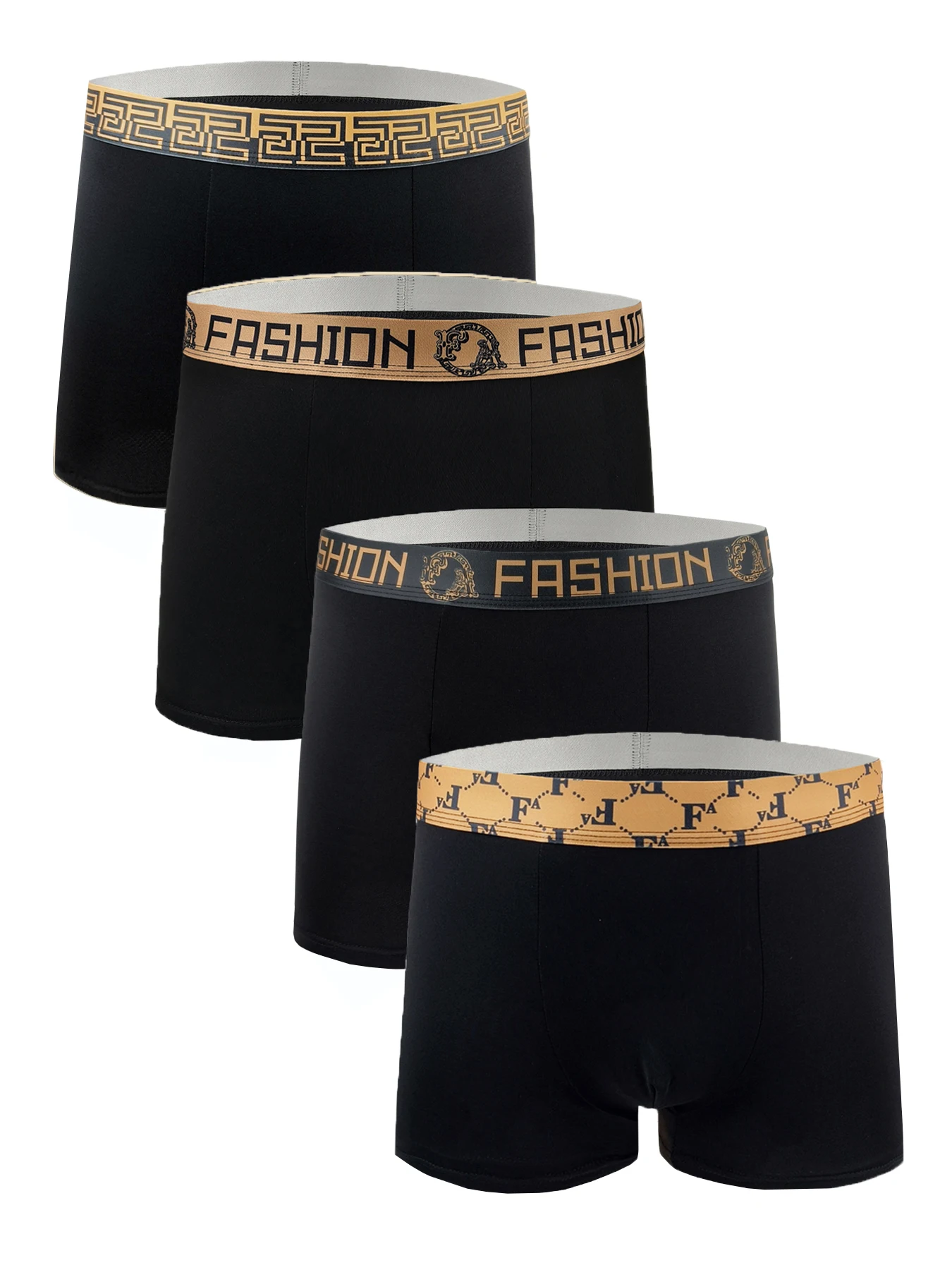 

A set of 4-piece black men's underwear with a stylish belt and a trendy men's boxer shorts