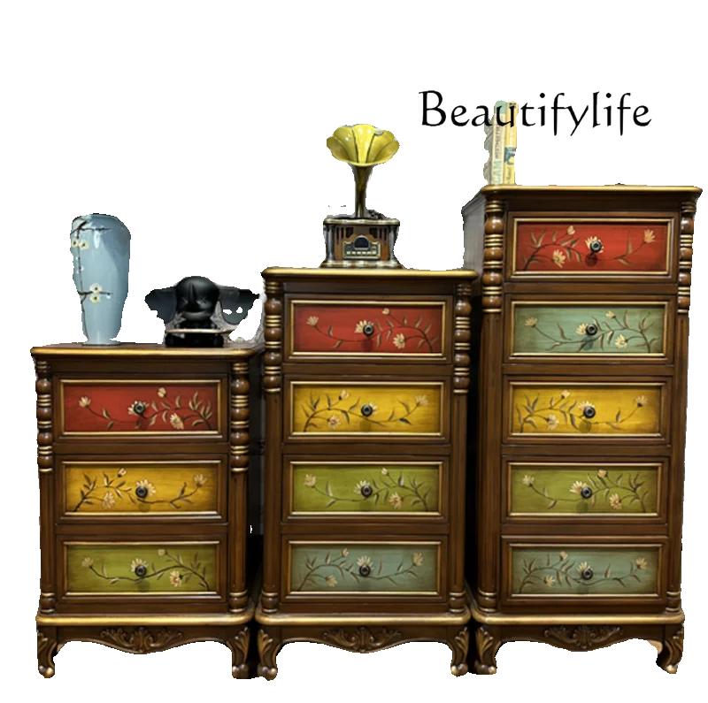 American Country Retro Solid Wood Chest of Drawers Storage Cabinet New Chinese Bedroom Entrance Cabinet Door Hall Cabinet