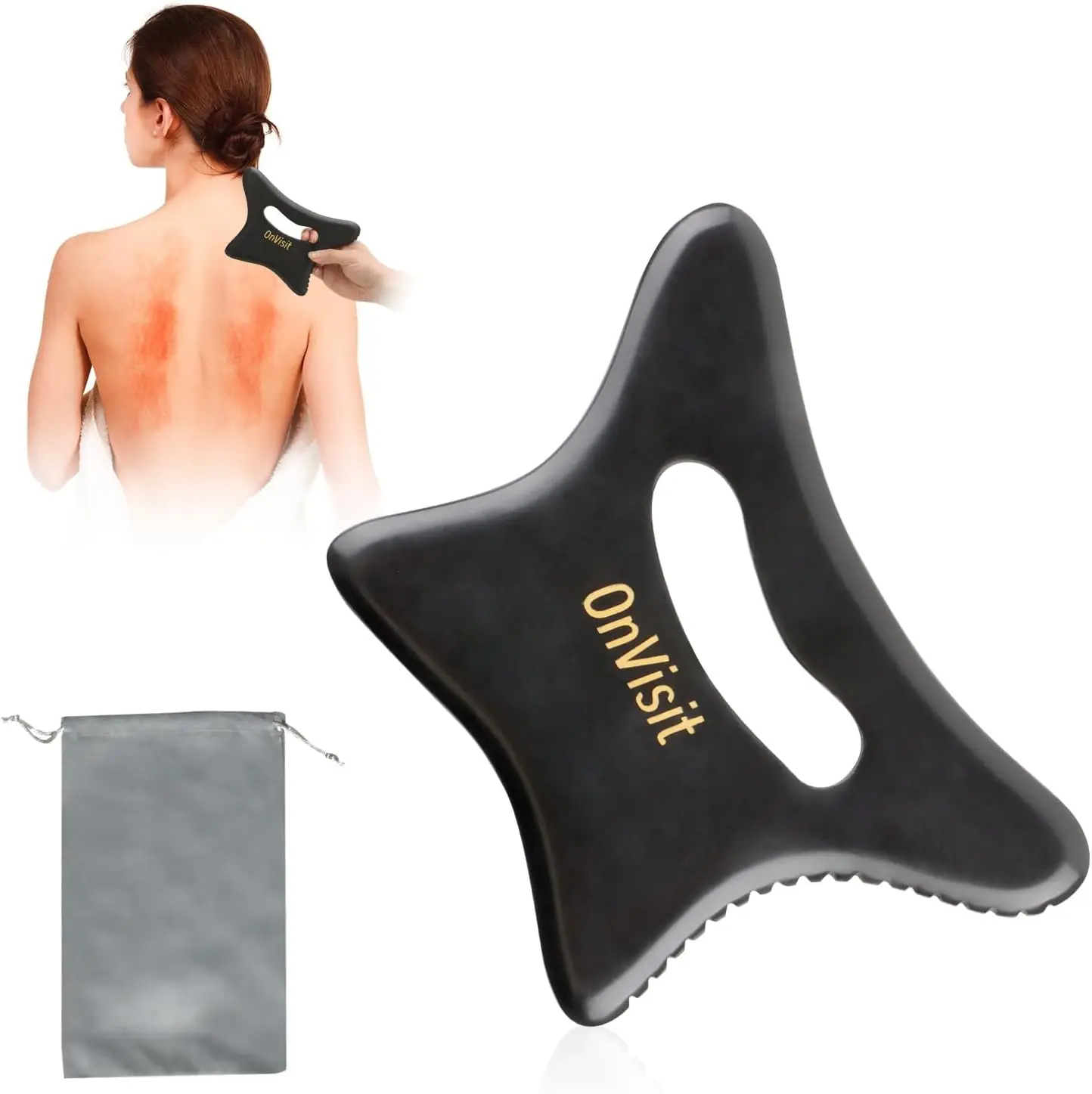 

Ergonomic Bian Stone Gua Sha Tool for Full Body Massage, Lymphatic Drainage & Cellulite Relief (Black, Large)