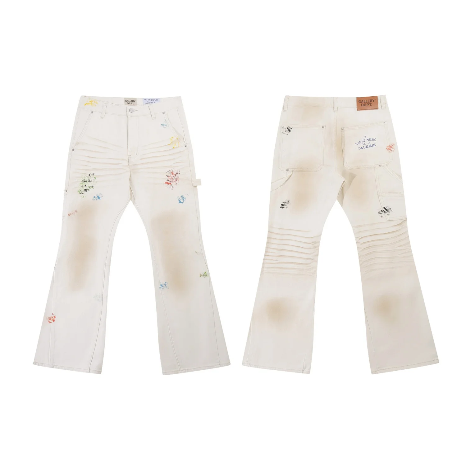 

Hand-Painted Splaed Ink Mud Dye Vintage Dir Sle Workwear Pants Loose Fit Bell Bot Casual Youth Jeans