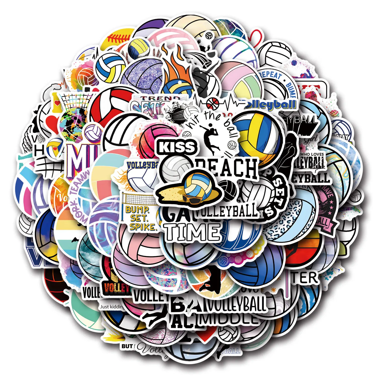 55/110PCS Volleyball Ball Cartoon Doodle Text Slogan Decoration Laptop Cellular Case Water iPad Waterproof Stickers Toys Gifts