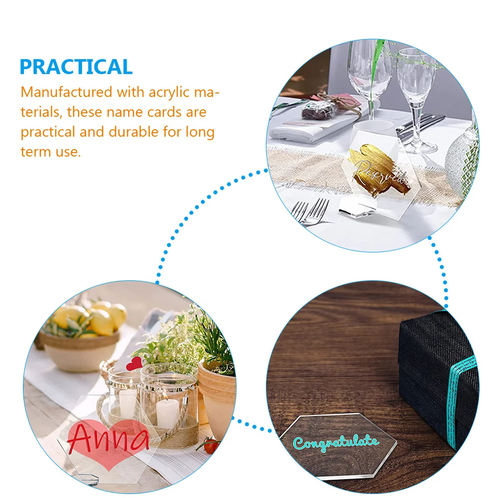 

10 Pcs Hexagonal Acrylic Blank Board Table Number Cards for Wedding Decorations Reception Place Card Transparent Sign