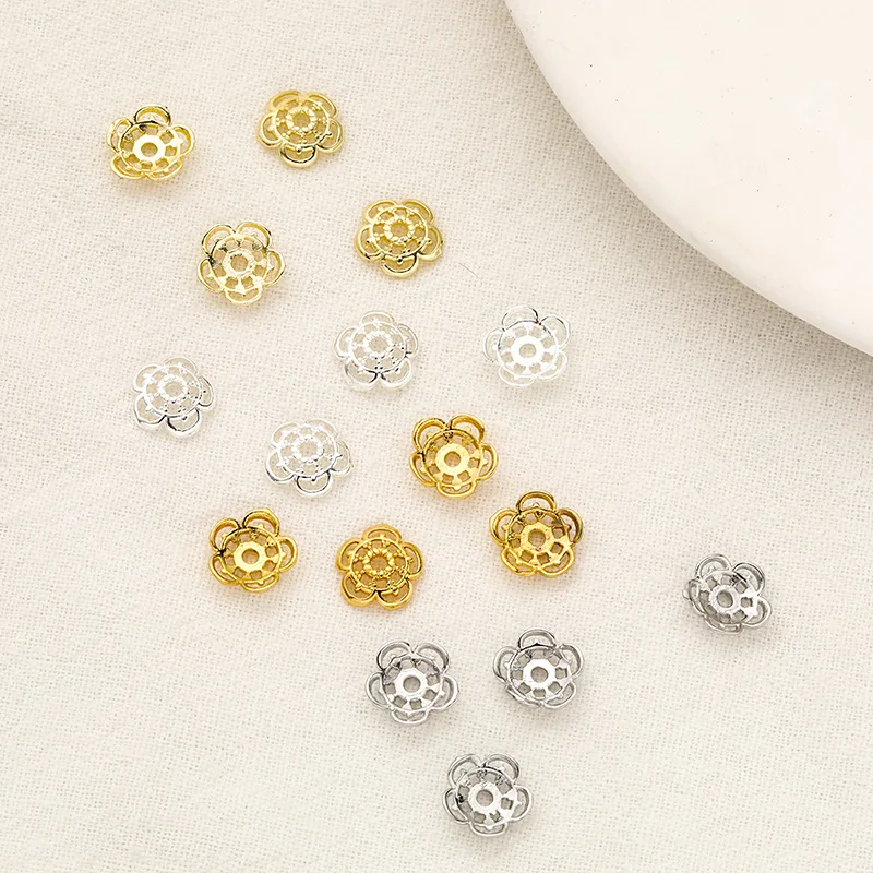 

Silver Gold Color Bead Caps Flower Copper Metal 8mm Spacer Bead End Cap DIY Bracelet Necklace Findings Jewelry Making