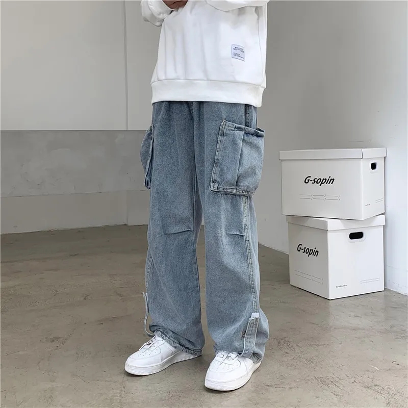 Spring and Autumn Vintage workwear jeans for men, straight leg loose fit, versatile for students, wide leg dad pants