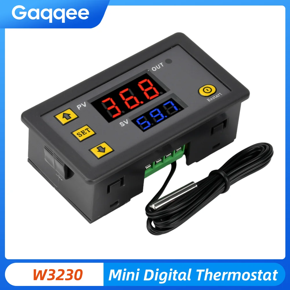 W3230  LED Digital Temperature Controller Thermostat Temperature Control Switch Sensor Red Blue Display Meter DC24V AC110-220V